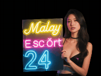 Woman holding neon sign: Malay Escort 24