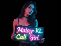Woman holding neon sign: "Malay KL Call Girl