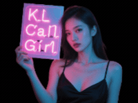 Woman holding neon sign that says "KL Call Girl