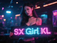 Woman holding neon sign reading "SEX Girl KL